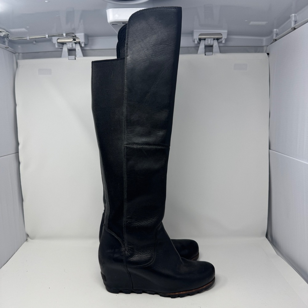 Sorel Fiona Black Leather Over The Knee Boots NL2594-010 Womens 10
